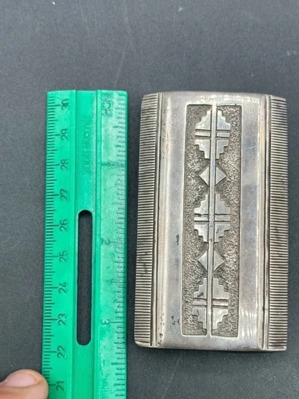 Vintage Navajo Sterling Silver Hand-Stamped Belt Buckle - 